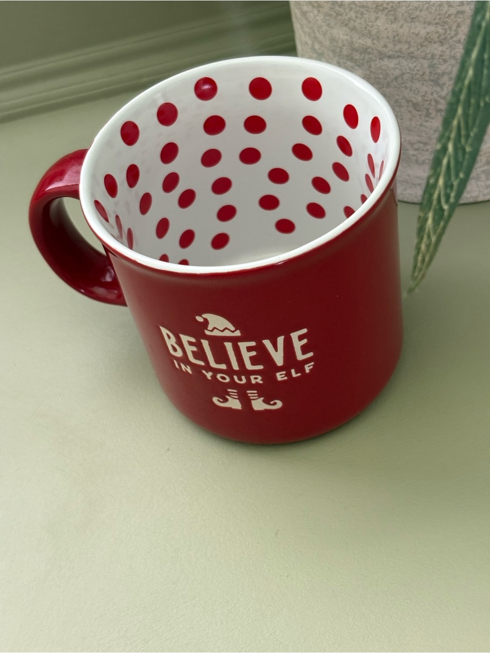 FAO Schwarz Red and White 'Believe in Your Elf' Ceramic Mug
